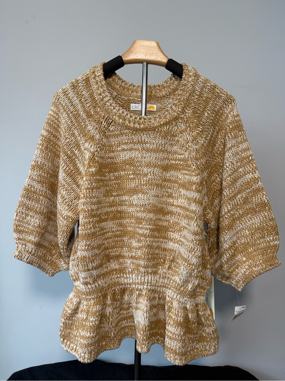 C&C California Puff Sleeve Peplum Sweater Women’s Size M NWT